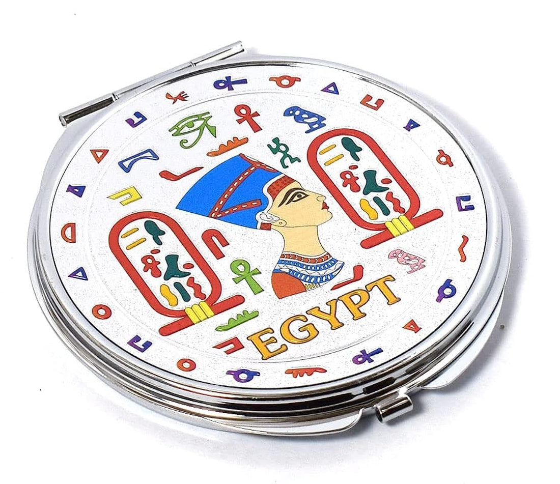 immatgar pharaonic pocket makeup mirror ancient Egyptian souvenirs gifts for women and mother from Egypt (Nefertiti - Silver)