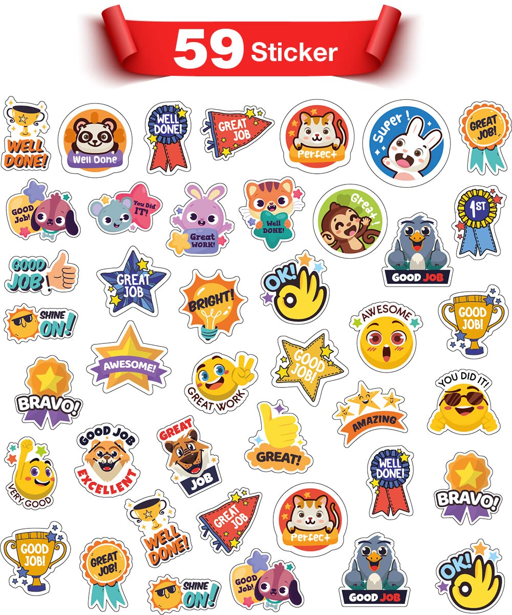 Cheer and Bonus Sticker for Kids Kids Sticker, Education, Training, School Starts, Assorted Shapes School 59 Stickers Teacher Supplies Classroom