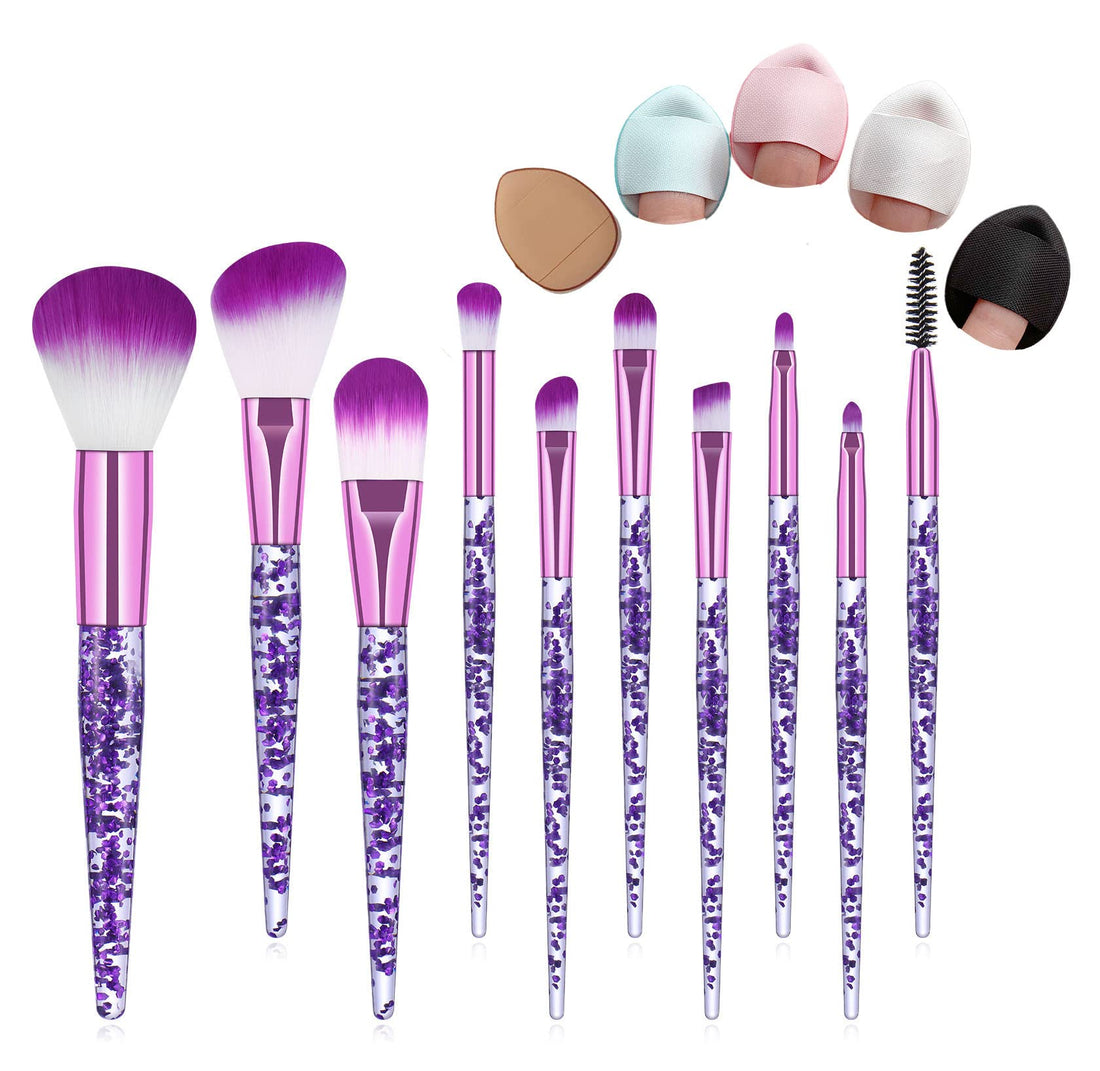10 Pcs Set Makeup Brush Stylish Glitter Handle Makeup Brushes Professional Face Powder Foundation Blending Blush Eye Shadow Eyeliner Lip Cosmetic Brush (Purple(10 Pcs Set))