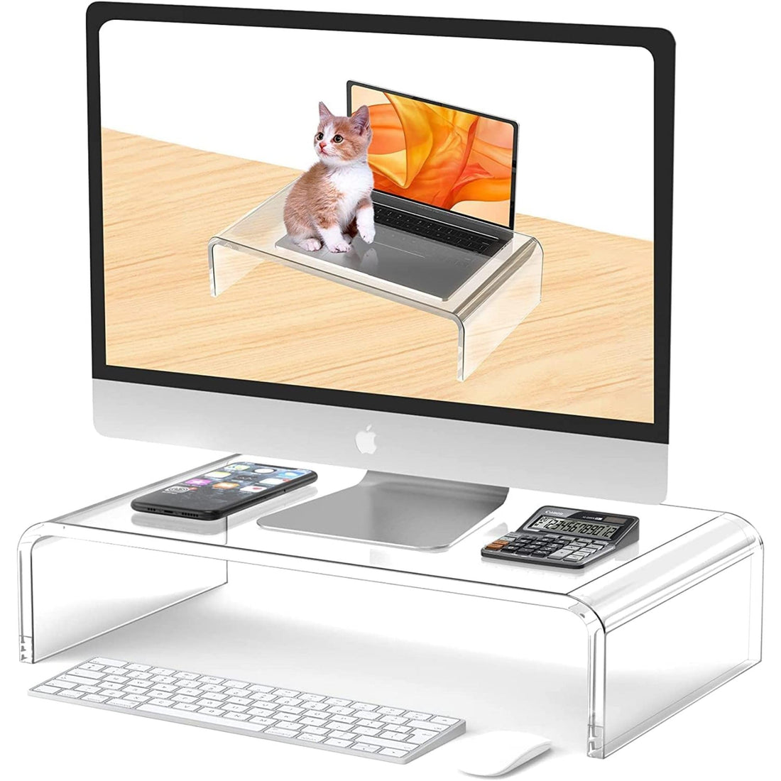 GARKOO Clear Acrylic Computer Laptop Monitor Stand - Hygienic Monitor Riser for Desk - Acrylic Desktop Stand (S-32X19X10 CM)