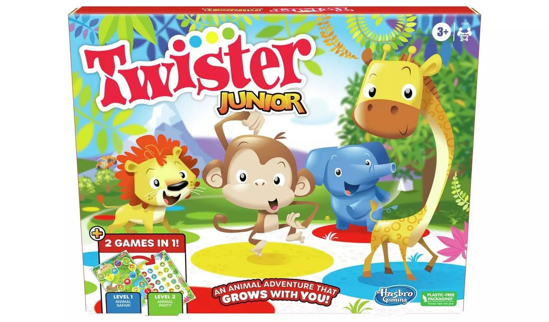 Hasbro Gaming Twister Junior Game, Animal Adventure 2-Sided Mat, 2 Games in 1, Party Game, Indoor Game for 2-4 Players