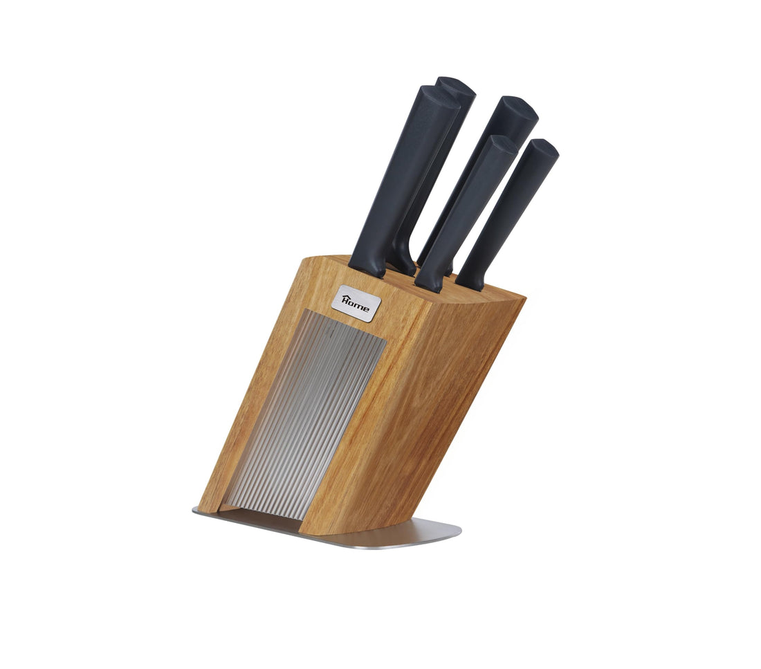 Home Stainless Steel Knife Block Set 6 Piece, 11 cm x 37 cm x 23 cm Size, Black