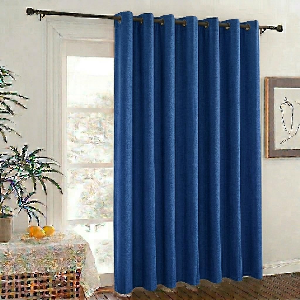 Linen Curtains for Sun Light Insulated – Reduce Light and Heat – Premium Quality Fabric – Elegant Design – Silver Metal Grommets Easy to Install – 1 Piece (Blue, 260W x 140L CM)