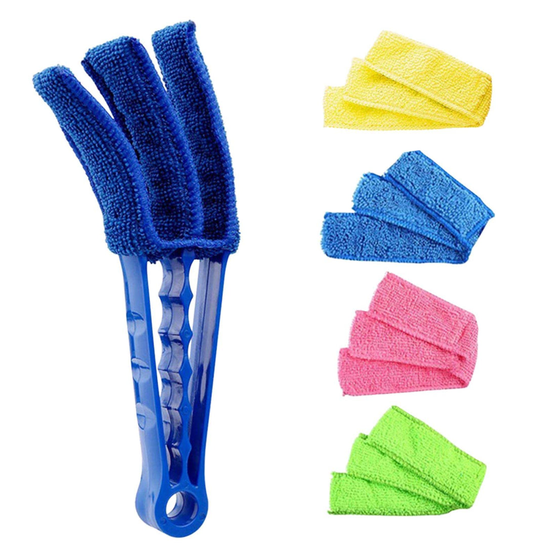 Blinds Cleaning Brush,Window Cleaner Duster Brush with 4 Microfiber Sleeves Removable Washable for Window Blinds, Air Conditioner Vents, Fans, Car Vents(Blue,Green,Pink,Yellow)