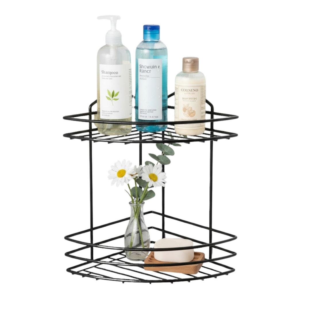 Corner Shower Caddy, 2-Tier Black Shower Basket Organiser stainless Steel Bathroom Corner Shelf Storage Shelves