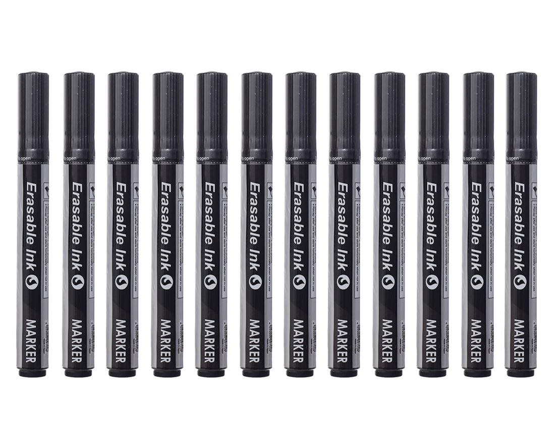 Prima Black Whiteboard Markers 12 Pack, Bold, Erasable for Classrooms and Offices