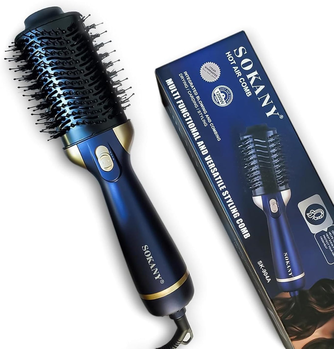 Hair Dryer Brush 1200W Hot Air Comb With Ceramic Coating, One Step Blow Dryer And Volumizer, 2 Speed Settings, Styling Brush For All Hair Types, SK-904A