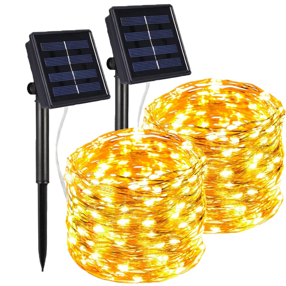 Solar Fairy Lights Outdoor 2 Packs, 33FT 100LED Star Bright Led String 8 Modes, Waterproof Copper Wire Twinkle for Thanksgiving Christmas Garden Patio Yard Party, Warm White