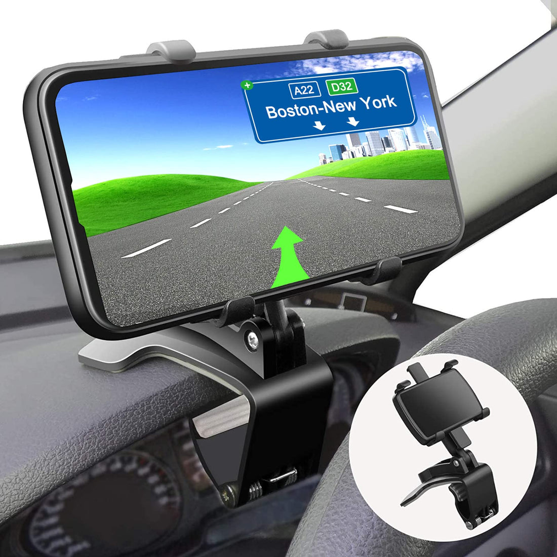 Car Phone Mount, Cell Phone Holder for Car 360 Degree Rotation Car Dashboard Clip Mount Stand Suitable for 4 to 7 inch Smartphones (Black)