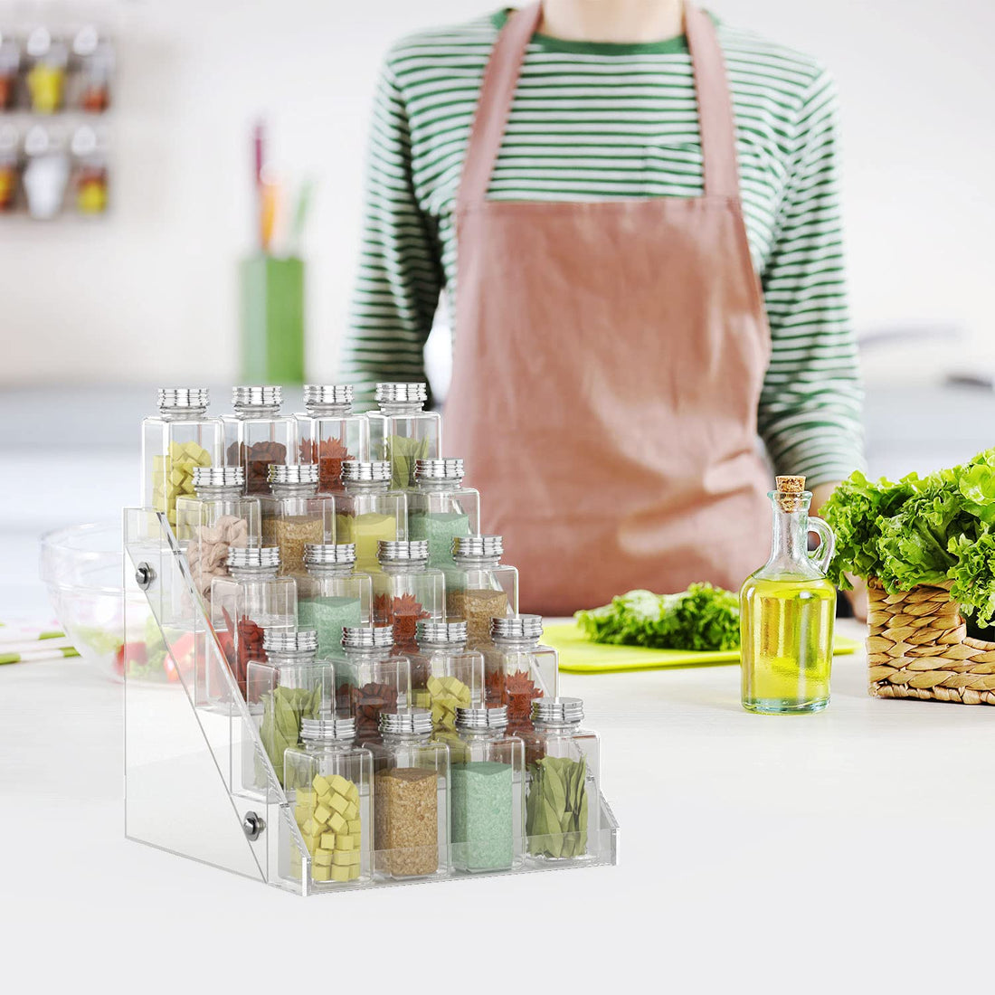 BEST MEDIA Acrylic Spice Rack, Clear 5-Tier Seasoning Shelf for Kitchen Countertop, Pantry, and Cabinet Organization, Step Display for Spice Jars, Bottles, and Condiments, Space-Saving Storage, Clear