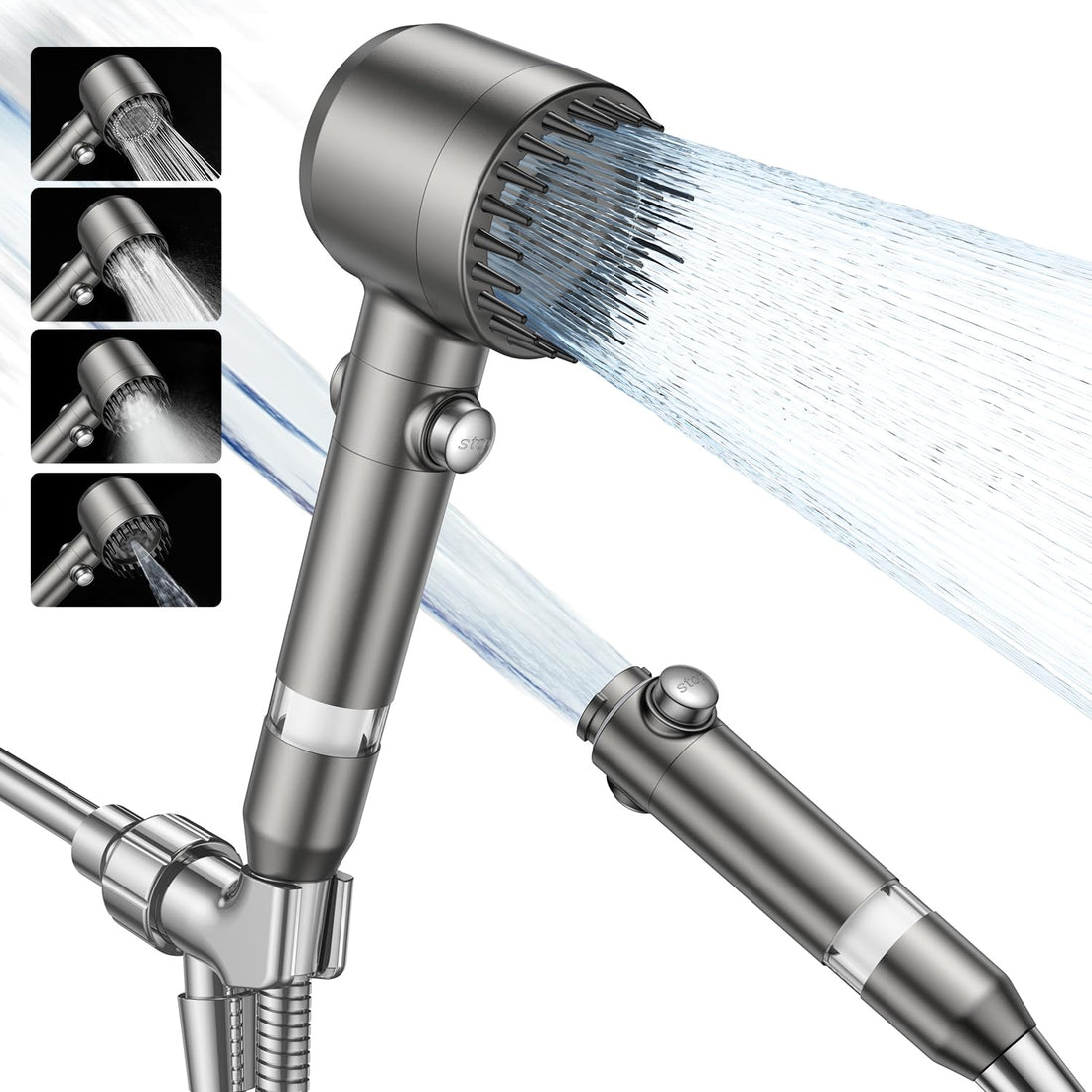 JOMST Filtered Shower Head with Handheld,High Pressure Shower Head 4 Spray Modes,Shower Head with ON/OFF Switch for Pets,Built-in Power Wash to Clean Tub,Shower Heads Combo with Stainless Steel Hose