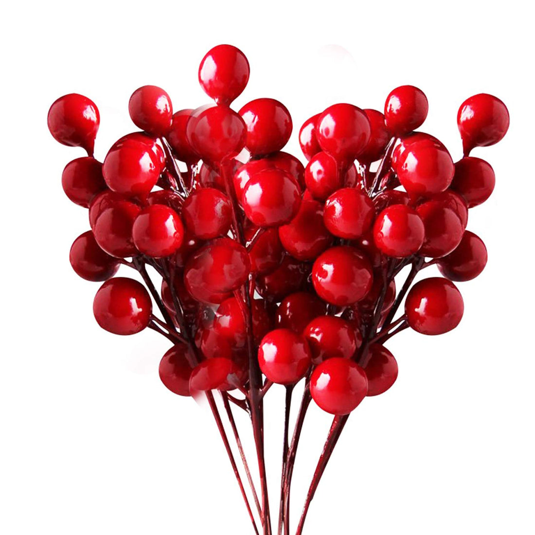 Christmas Red Berries, 20 Branches 7.28'' Artificial Red Berry Stems for Christmas Tree Decorations, Wreath, Crafts, Holiday and Home Decor, 7 Small Red Cherry Fruit Per Branch