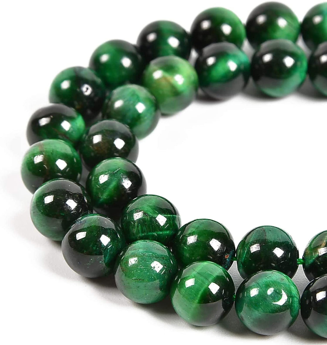 DELFINO Natural Stone Bead, Tiger Natural Tiger Eye stone Beads Bright Green Tiger Eye Smooth Round Loose Beads for Jewelry Making (Bracelet, Necklace, Earrings) Enjoy DIY Fun, 47pcs 8mm