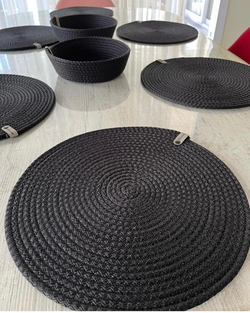 Woven Placemat, 35 cm, Black can be used in Kitchen, living room, dining room, indoor & outdoor.