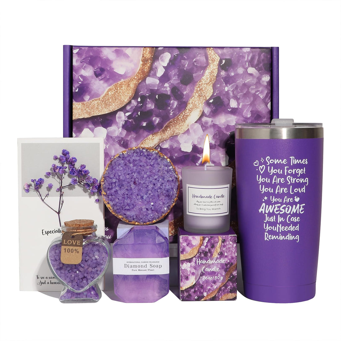 Joyzzz Spa Gift Set for Women, 7 PCS Lavender Self Care Spa Gifts, Bath Gift Set with Gift Box, Relaxation Spa Gift Set, Luxury Birthday Spa Gift Set for Mom, Wife, Sister, Best Friend