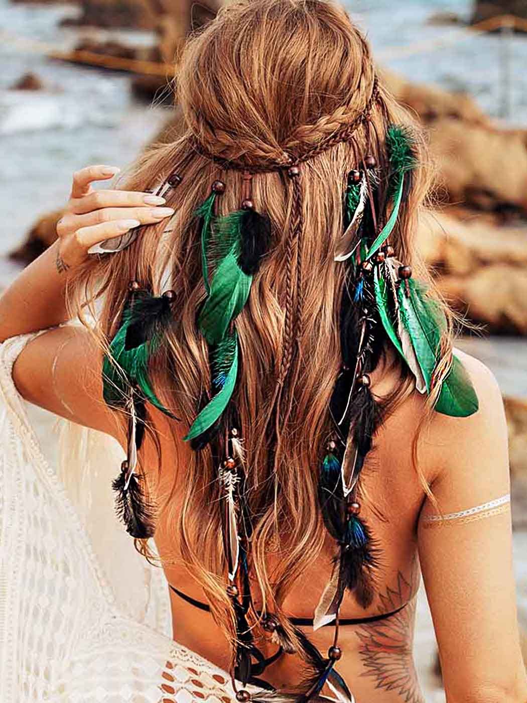 CAKURE Boho Feather Headband Gypsy Headpiece Indian Headdress Hippie Hair Accessories for Women and Girls (Type C)