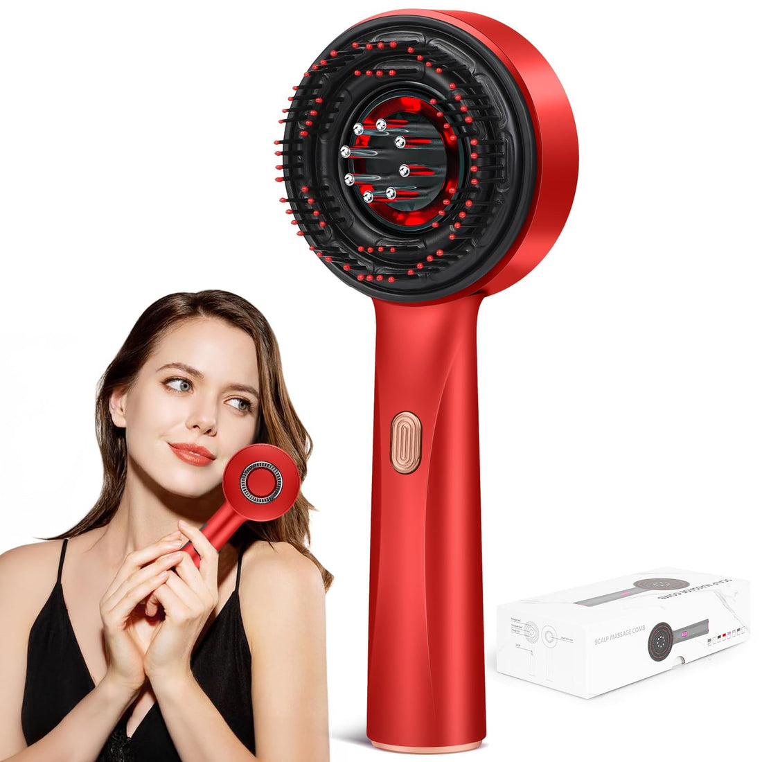 Electric Hair Oil Applicator Scalp Massager Comb, Red Light Scalp Massager Brush, Electric Scalp Oil Applicator for Hair Growth, IPX7 Waterproof Oil Dispenser for Hair (Red)