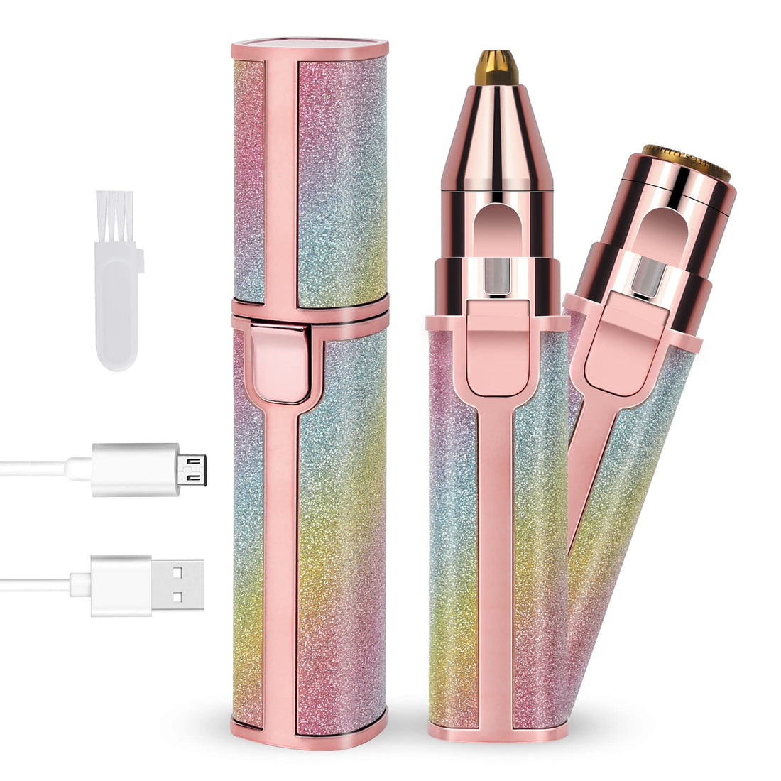 Facial Remover for Women, 2 in 1 Ladies Face Shaver & Eyebrow Trimmer USB Painless Rechargeable Electric Removal, 2020 Upgrade Stylish Trimmers Built-in LED for Lips Chin Nose