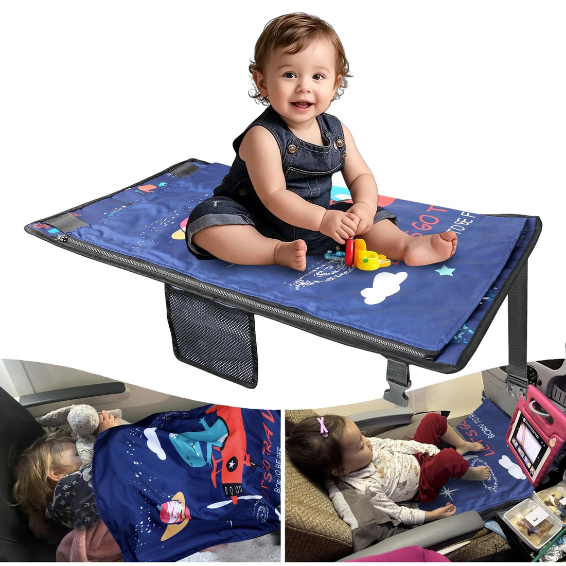 Tazweeq Kids Airplane Bed with Quilt, Safe and Cozy Toddler Travel Essential Seat Extender for Babies, Airplane Must Have for Toddlers