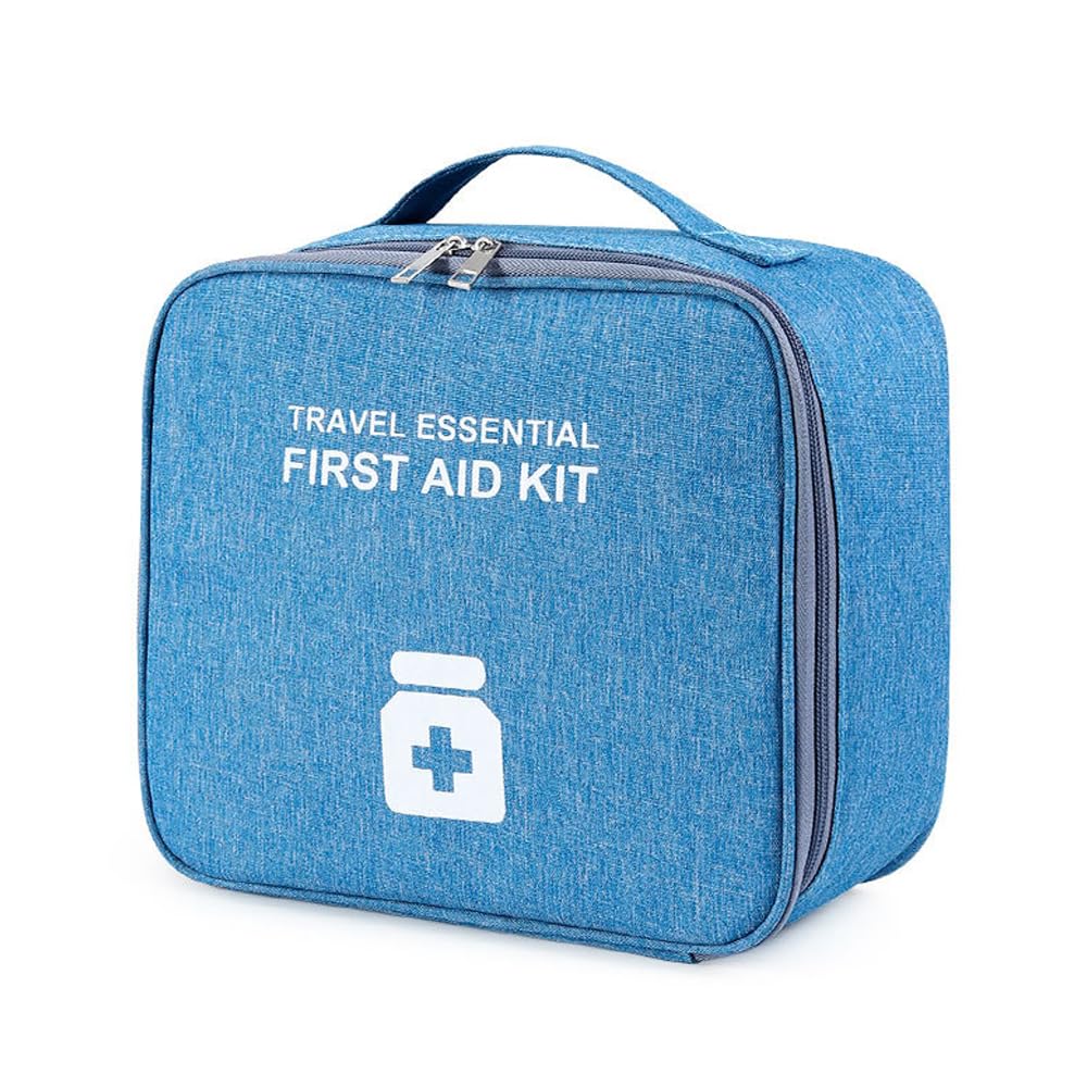 Empty First Aid Bag Travel First Aid Kit Medicine Holder Medical Bag Portable Sports First Aid Cassette Empty First Aid Case for Office Home Outdoor-Blue