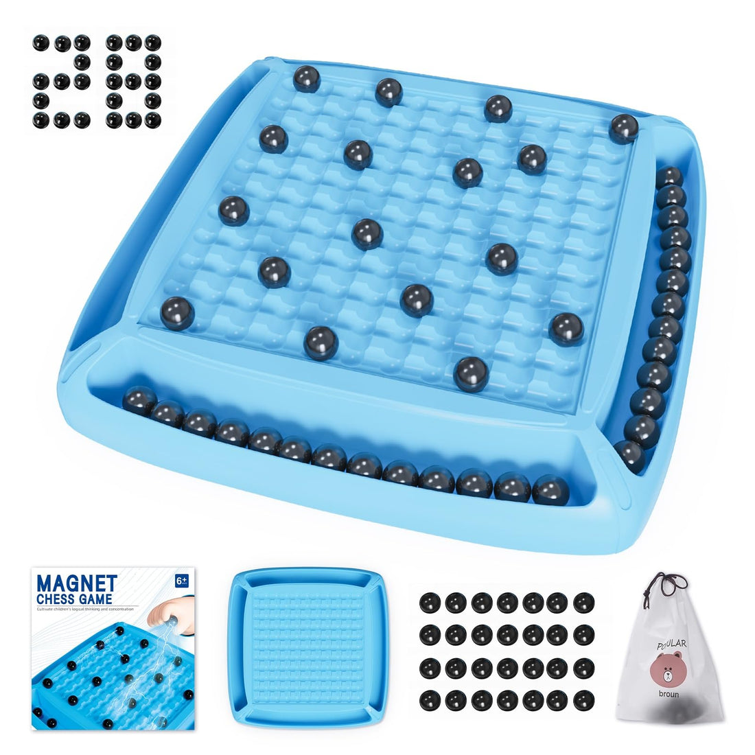 Magnet Game, Magnetic Game Chess Set Ideal for Family and Friend Games Night, Magnet Board Game 2-4 Players (Blue)