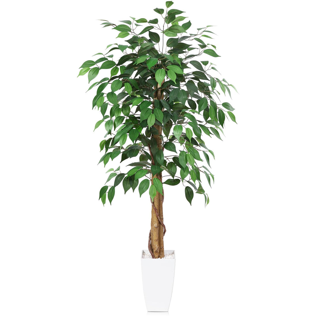 Kazeila Artificial Ficus Plant 120cm Tall Artificial Plant Indoor Fake Plastic Ficus Tree in White Pot for Home Decoration(1Pack)