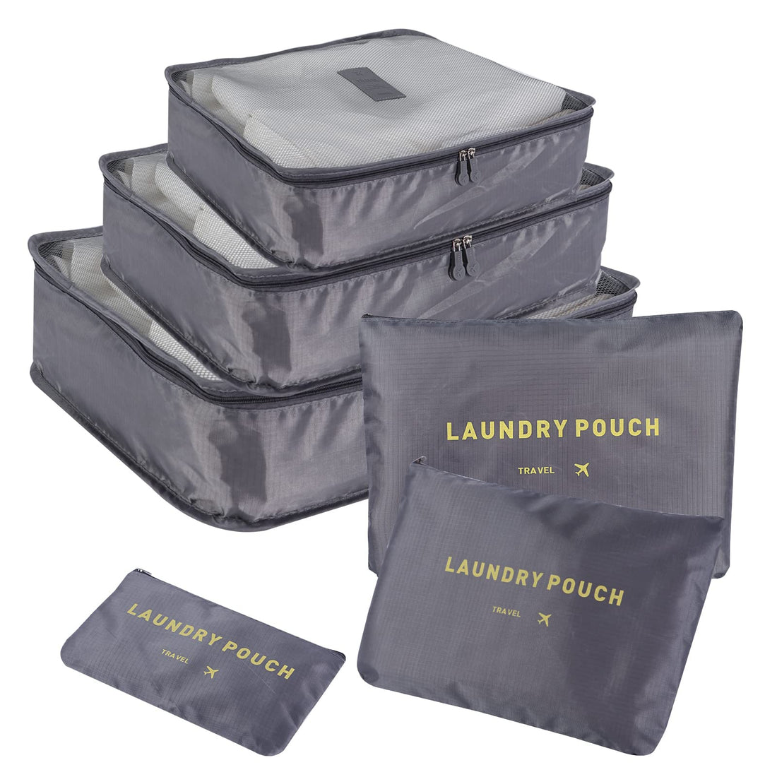 SKY-TOUCH 6Pcs Set Travel Luggage Organizer Packing Cubes Set Storage Bag Waterproof Laundry Bag Traveling Accessories - Gray, 6974042151379