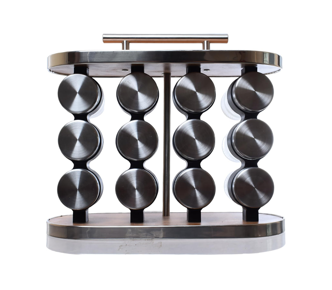 Glass And Stainless Steel Rotating Spice Set 12 Pieces Clear