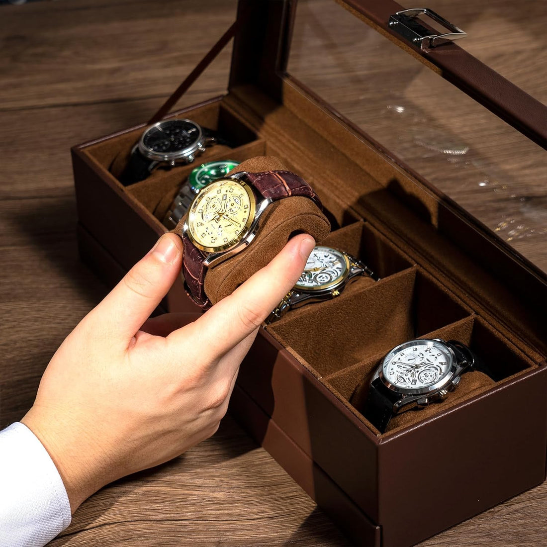 Generic Leather Watch Box 6 Watches - Multi - Modern, Stylish