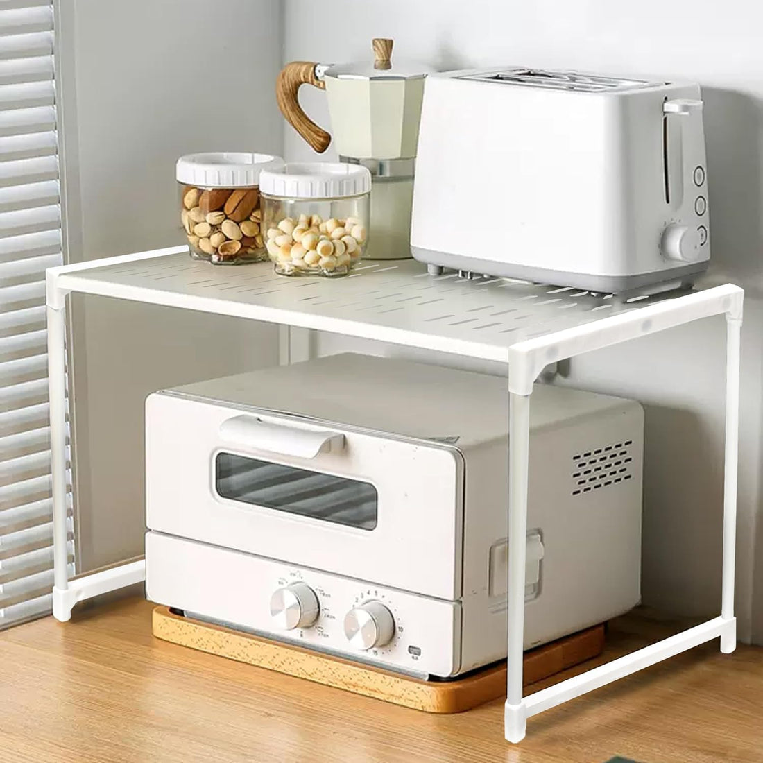 Multifunctional Kitchen Microwave Rack – Space Saving Microwave Stand, Cutlery and Spice Organizer, Countertop Storage Rack, Freestanding Storage Unit for Microwave Oven Kitchen (White, 1 Floor)
