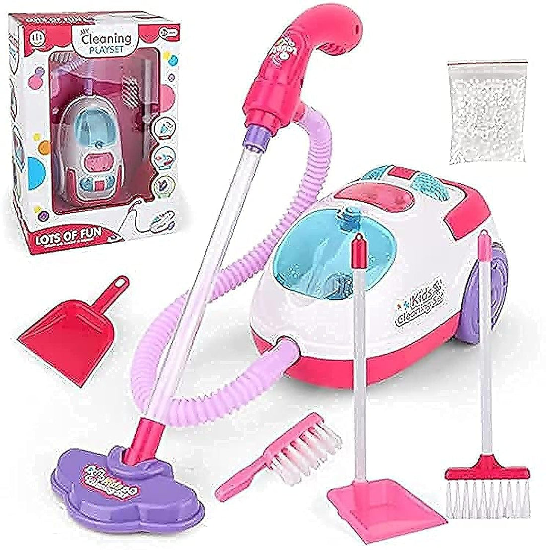 Kidwala boys & girls creative cleaning realistic features playse housekeeping supplies kit dust pan broom shovel duster brush vacuum pink & white pretend cleaning set