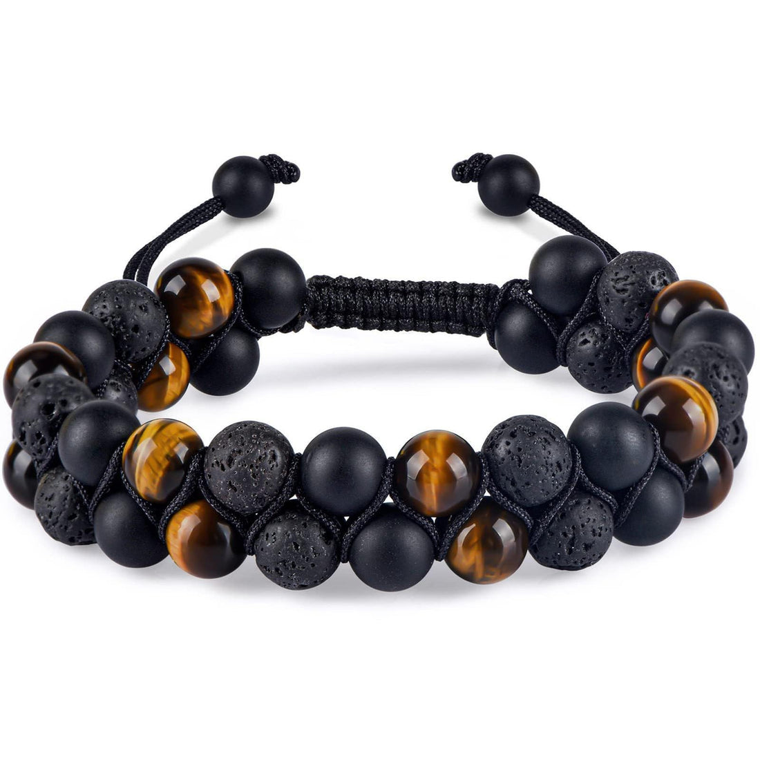 Mens Bracelets Gifts Tiger Eye Crystal Bracelet for Men Boys Personalised Triple Protection Beaded Bracelets for Men, Graduation Birthday Gifts for Him Dad Son Husband Brother, 6.1 inch