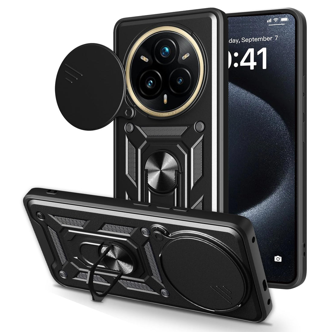 Case Cover Shock resistant UNBLACK Sliding CamShield TPU + PC Compatible with Realme 14 Pro Plus (Black)