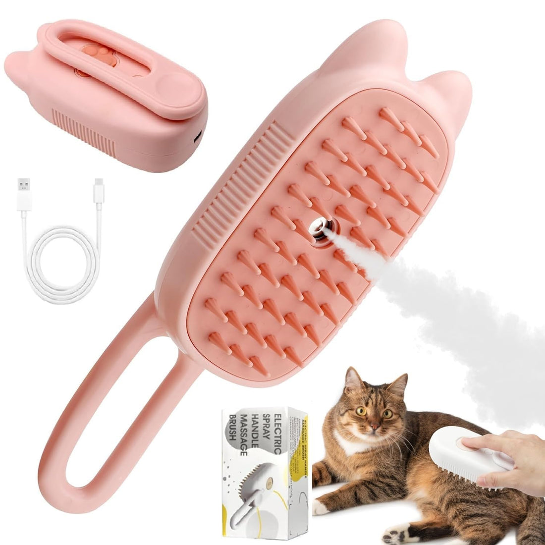 Steamy Cat Brush with Steamy Pet Brush Dog Cat Brush with Water Steam Brush for Cats Dog Pet Spray Massage Comb Cat Comb with Steam Pet Comb Cat Hair Brush Pink