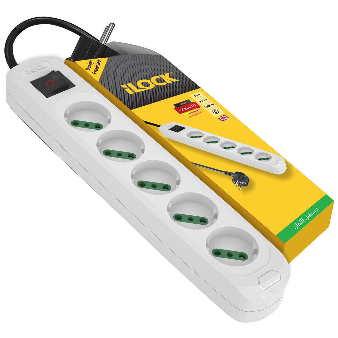 ILOCK power strip, 5 outlets with switch, 3500W (White, 3 m)