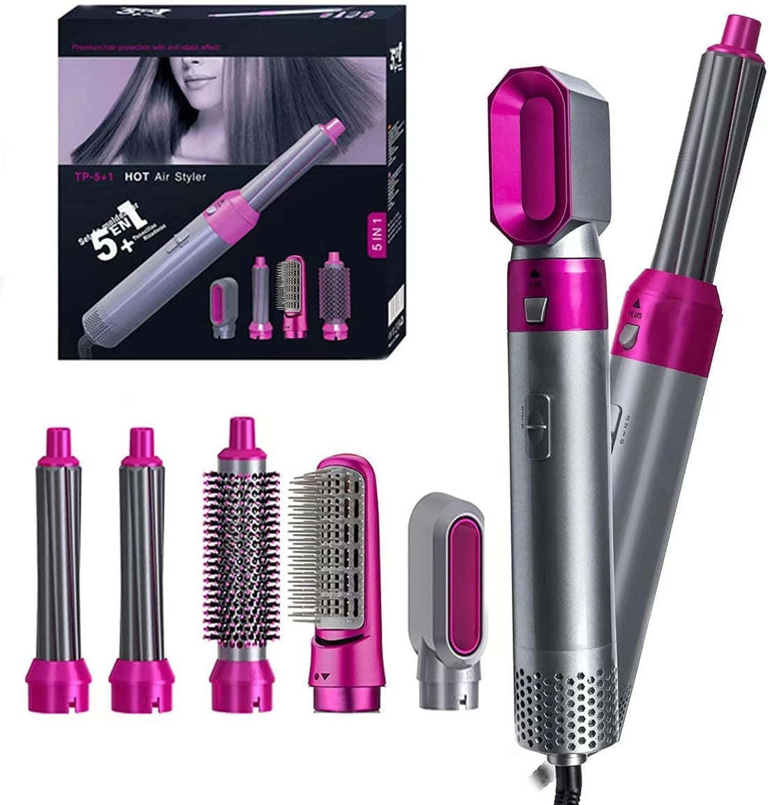 5-in-1 Hair Styler for Women with Hot Air Brush, Brush, Dryer, curler | Ionic Technology | 3 Heat Settings | All-in-One Hair Dryer Brush for Smooth, Frizz-Free Salon Styling