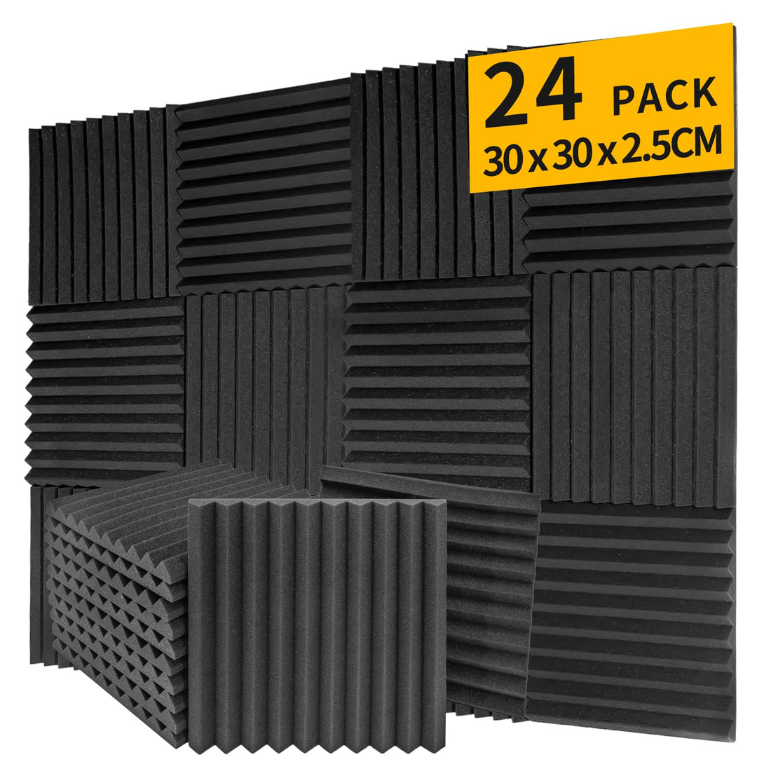 24 Pack Sound Proof Foam Panels for Walls,1" X 12" X 12"Acoustic Foam Panels,Acoustic Foam Panelsfor Sound Studio, Podcast Recording, TV Room (Wedge Black, 1 Inch 24 Pack)