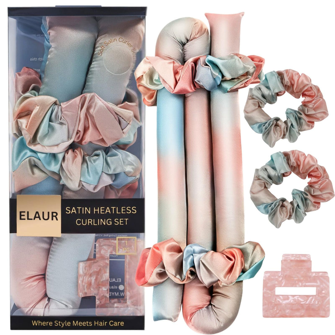 Elaur Satin Heatless Curling Set-Hair Rollers for Heatless Curls | Overnight Heatless Hair Curlers to Sleep in | Curling Rod Headband for Short & Long Hair | Hair Wrap Curler (Pearl)