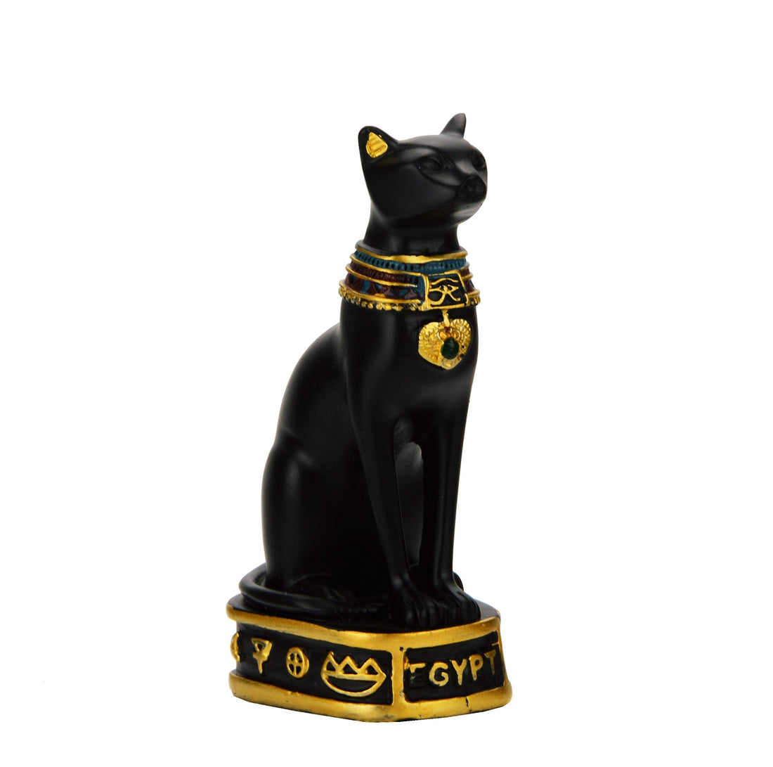 NileCart Egyptian Bastet Collectible Figurine the Black Cat Goddess Statue - Handmade in Egypt - Black Resin - Small 3.5 Inches Tall