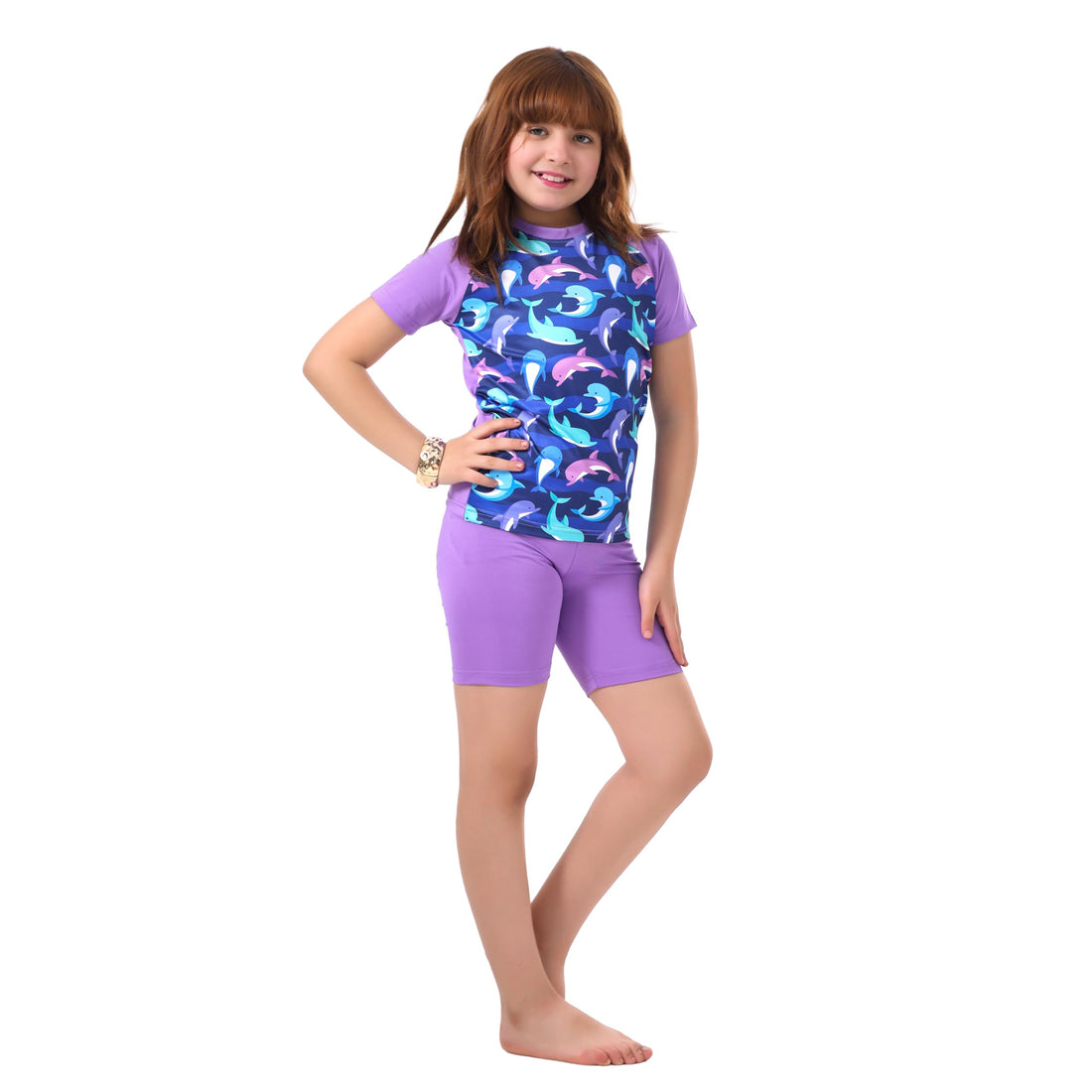 Girls Swimsuit 2 Piece – Kids Swimsuit T-Shirt and Shorts – Girls Swimwear – Quick Dry Elastic Material – Suitable for Sea and Basin