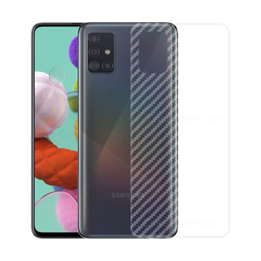 Ultra Thin Slim Fit 3M Clear Transparent 3D Carbon Fiber Back Skin Rear Screen Guard Protector Sticker Protective Film Wrap Not Glass for Samsung Galaxy A71
