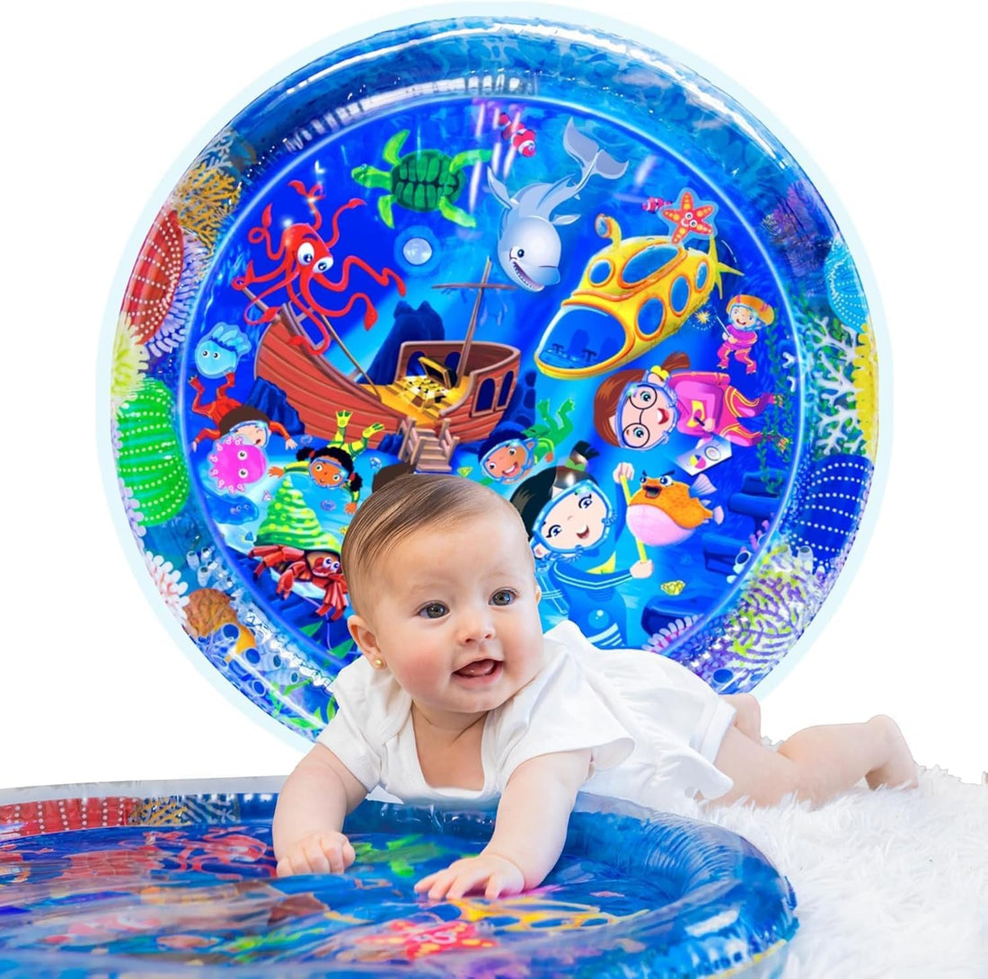 KIDSZONE Inflatable Tummy Time Water Mat Baby – Infant and Toddler Play Sensory Toys for Early Development Activities | Age 3 to 12 Months (Circular Small)