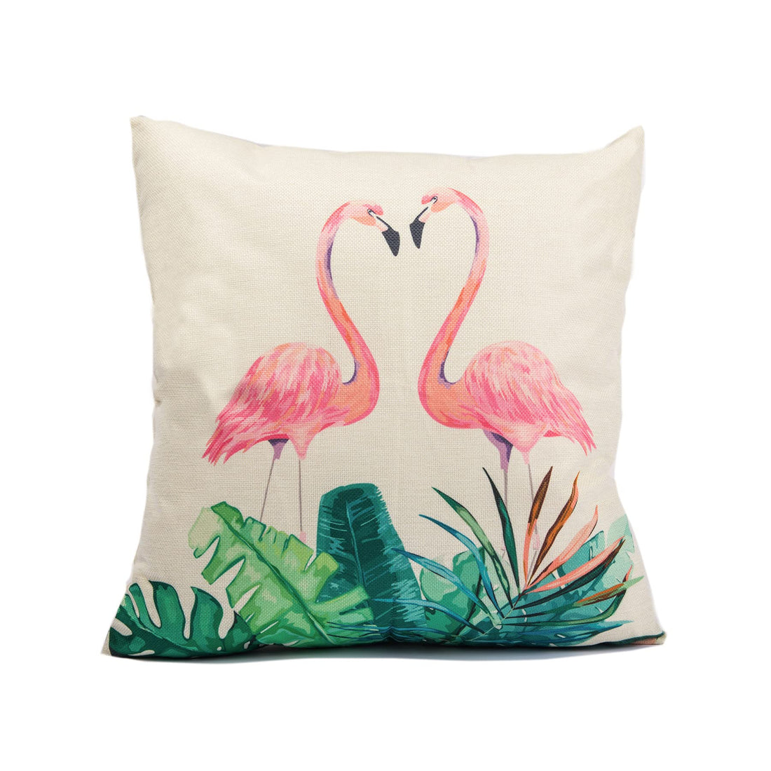 Flamingo Couple Pillowcase Banana Leaf Cotton Linen Throw Pillow Cases Decorative Cushion Cover Square Pillow Covers for Car Sofa Gift Home Decor 18 X 18 Inch