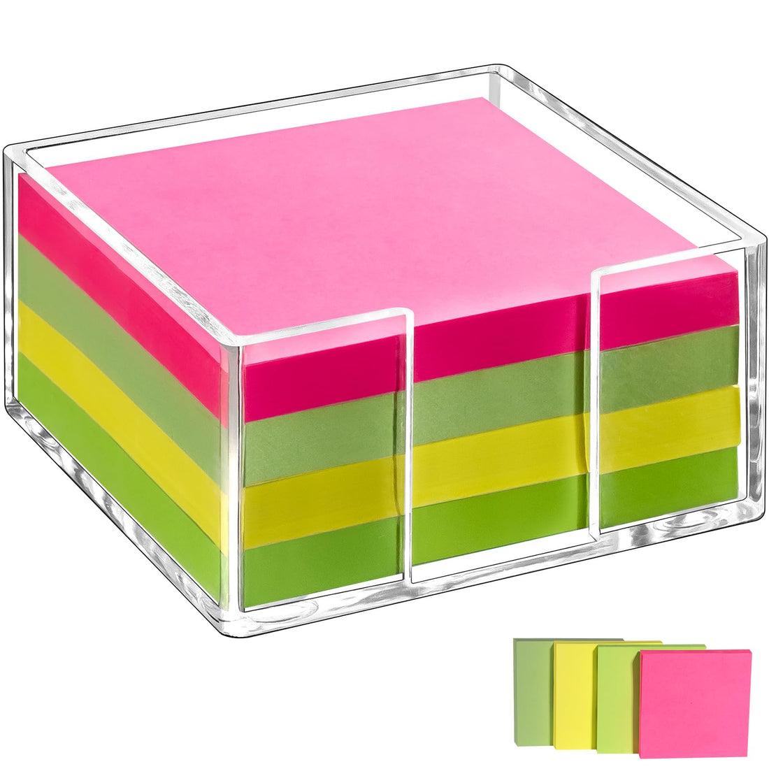 Clear Acrylic Sticky Note Holder, for 3"x3" Plastic Post It Holder for Desk, Cute Post It Note Dispenser for School Classroom, Desk Organizer Accessories for Dorm Room, Office Necessities