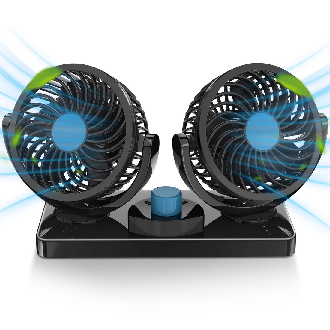 Generic FiveJoy 360 Degree Rotatable Car Fan - 12V DC Electric 2 Speed Dual Head Fans, Quiet Strong Dashboard Cooling Air Circulator Fan for Sedan SUV RV Boat Auto Vehicles Golf or Home