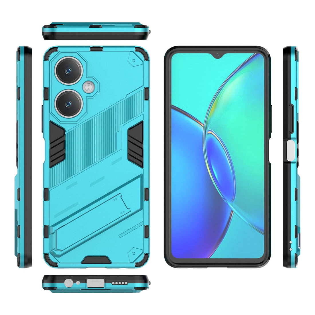 compatible with Vivo y27 4G Punk Armor 2 in 1 PC + TPU Shockproof Phone Case with Invisible Holder For Vivo y27 4G (sky blue)