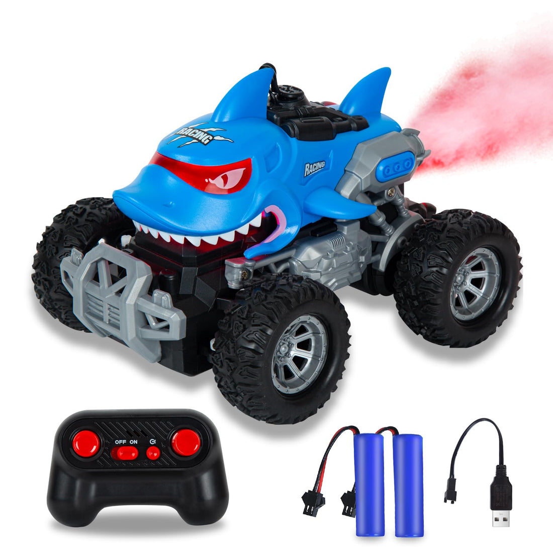 Remote Control Car for Child, Remote Control Machines Sharks Monster Truck for Boys, RC Monstertruck Car with Spray LED Light for Girls Children