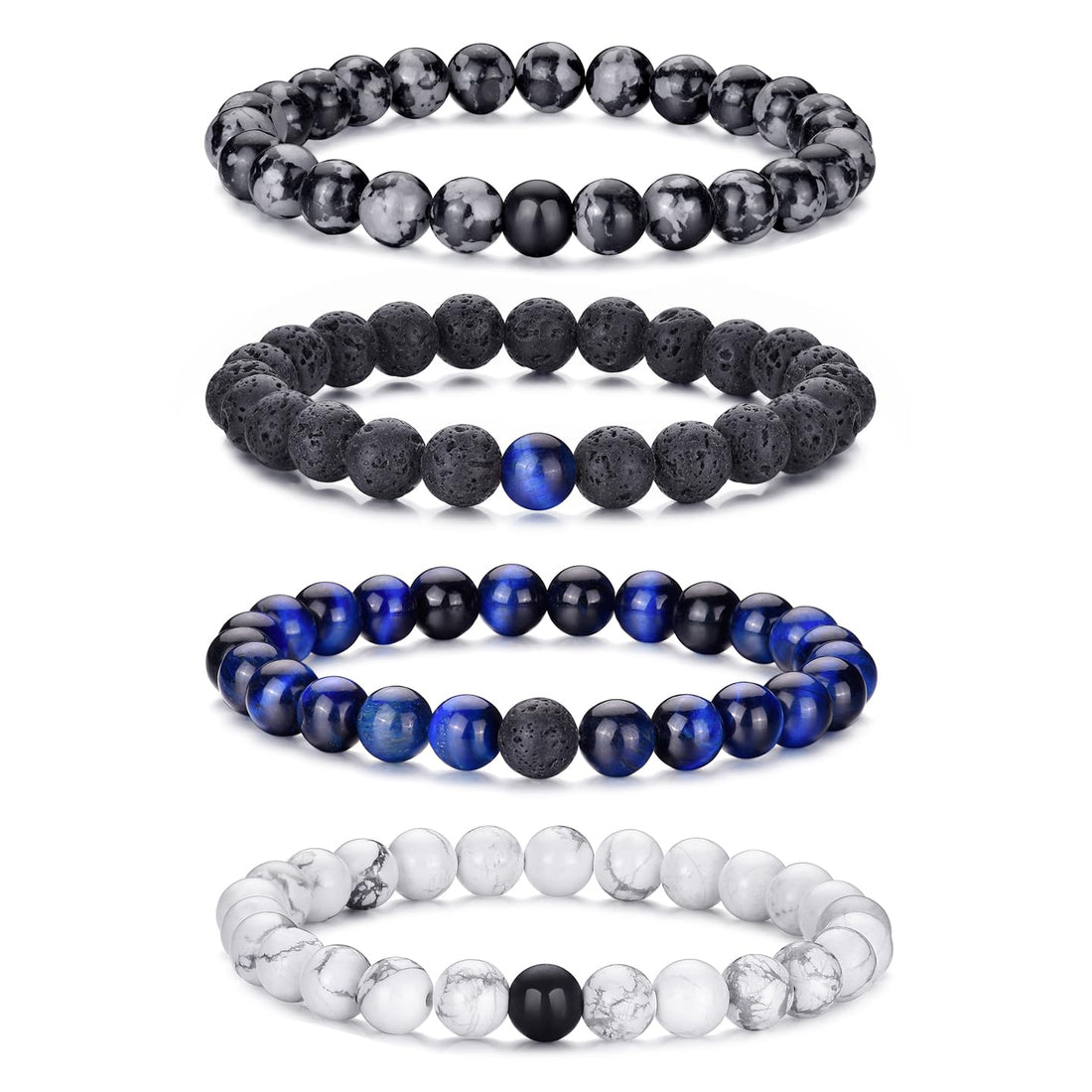 Tiger Eye Beaded Bracelets for Men - Elastic 8MM Natural Stone Bracelet Set Lava Rock Bracelets Gifts for Son Grandson Bonus Son Boyfriend Brother