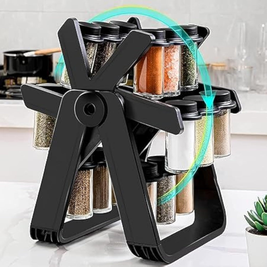 Spice Set "Degrees of Happiness" - 18 Piece Set Made of Pure Acrylic Shatterproof Elegant and Practical Design Rotates 360 Degrees for Easy Access to All Seasoning