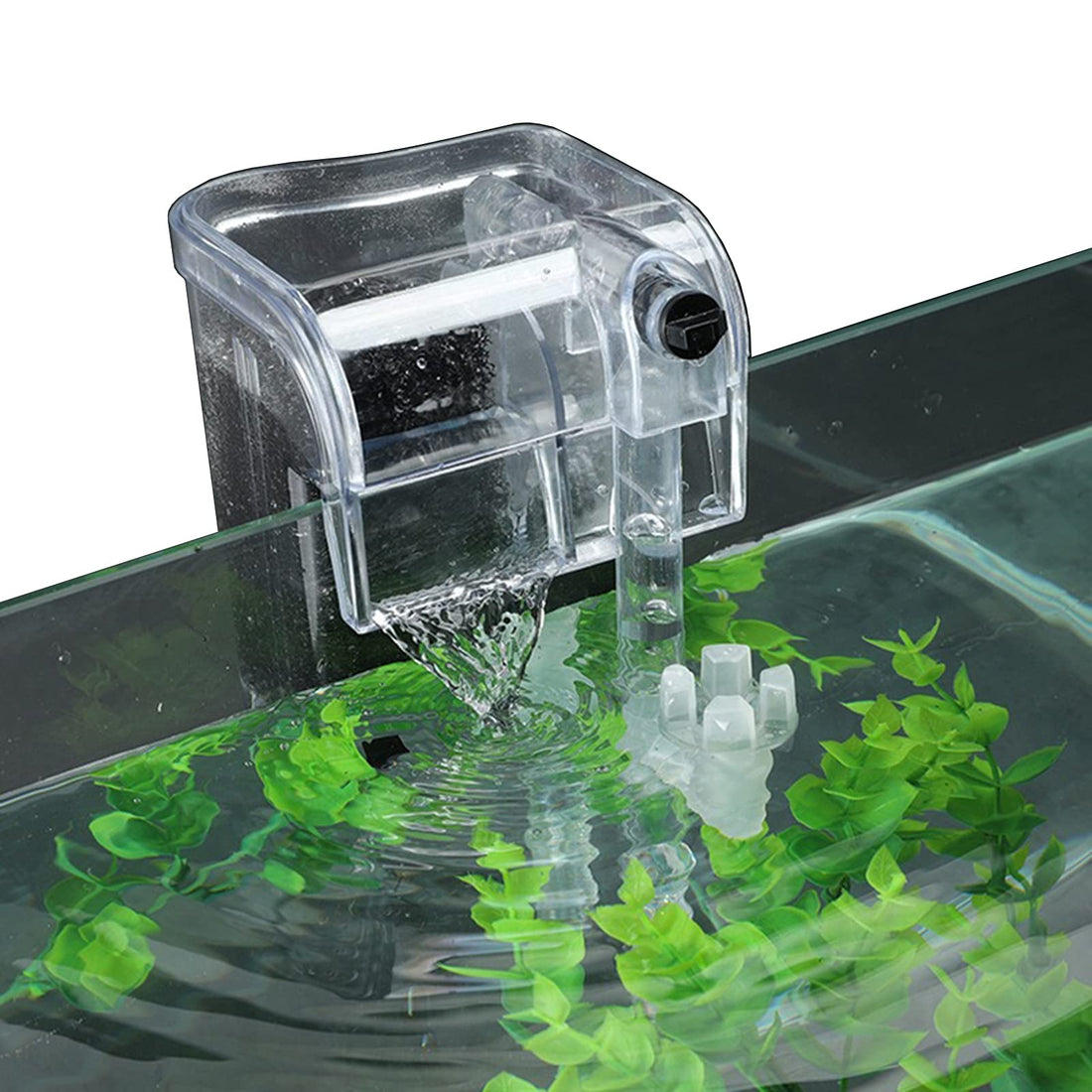 Small Fish Tank Filter Pumps, Hang on back Filter Aquarium, Small Waterfall Hanging External Filter Aquarium with Fish Tank Filter Sponges, Adjustable Telescopic Tube and Water Flow